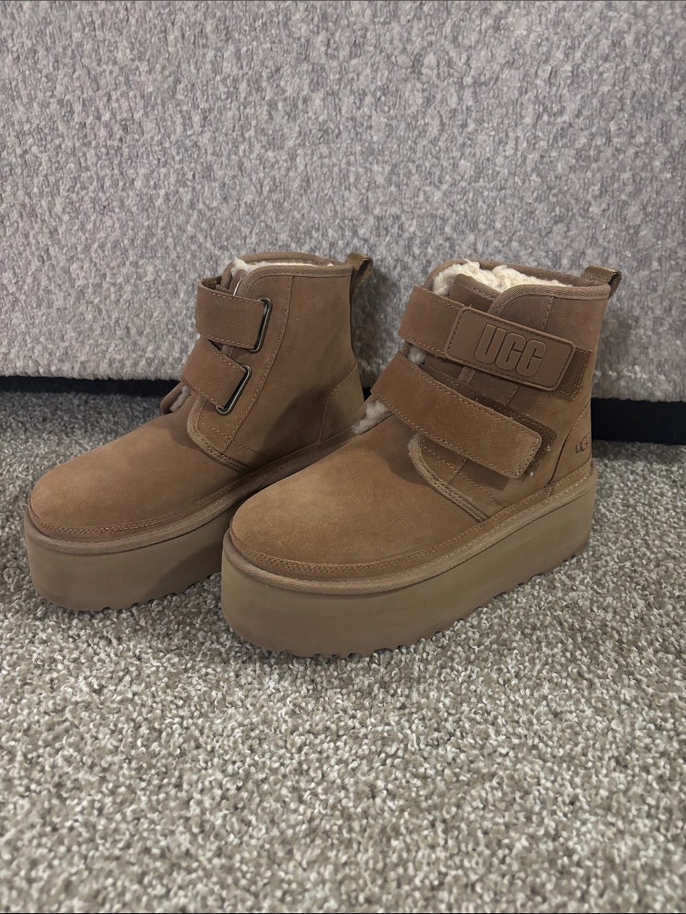 UGG Brown Suede Platform Shearling Ankle Boots